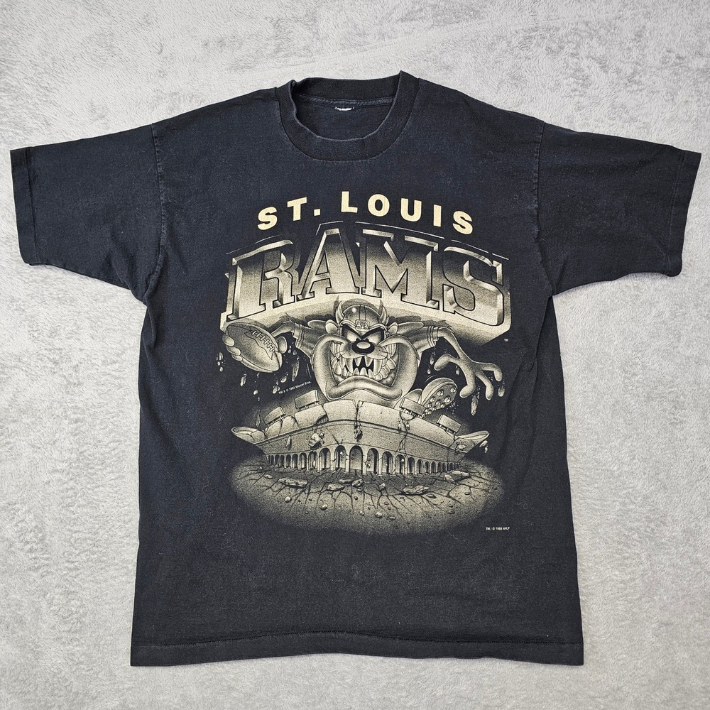 Vintage 1993 St.‎ Louis Rams Taz Tee Large* Faded Black Looney Tunes NFL Shirt